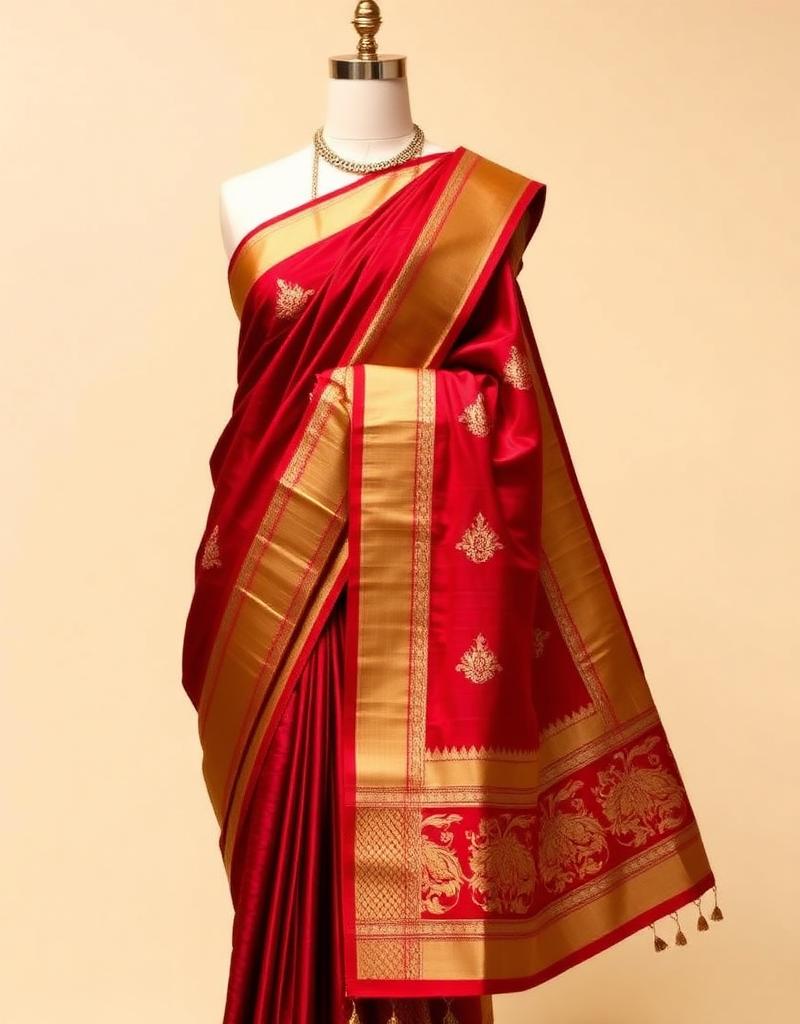 Crimson Temple Border Kanjivaram